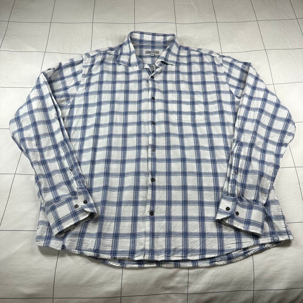 Peter Millar Shirt Mens XL White Blue Plaid Cotton Button Up Casual Classic